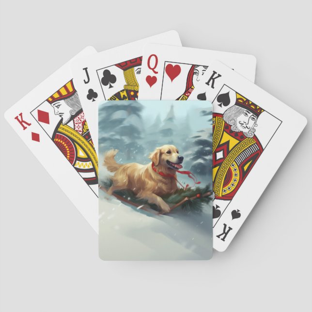Golden Retriever Christmas snow winter  Poker Cards (Back)