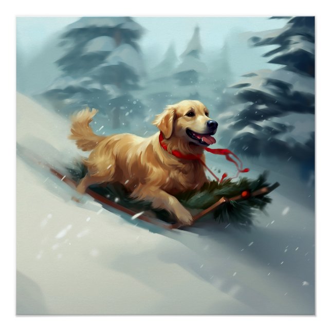 Golden Retriever Christmas snow winter  Poster (Front)