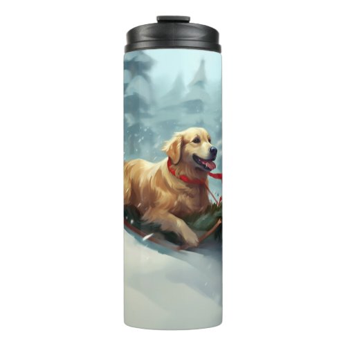 Golden Retriever Christmas snow winter  Thermal Tumbler