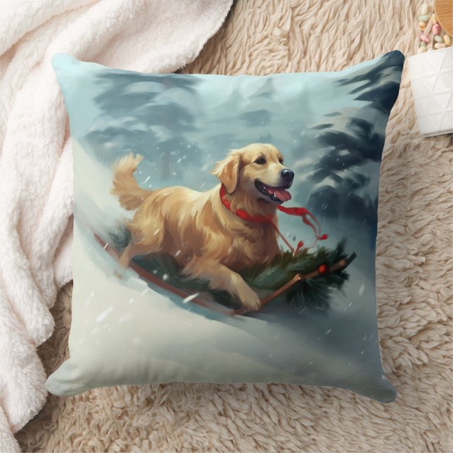 Golden Retriever Christmas snow winter  Throw Pillow (Blanket)