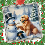 Golden Retriever Christmas Snowman Holiday Metal Ornament<br><div class="desc">This Golden Retriever is ready for Christmas. If you'd like any changes made,  you can send me a message by the blue on the Home section of my store.</div>