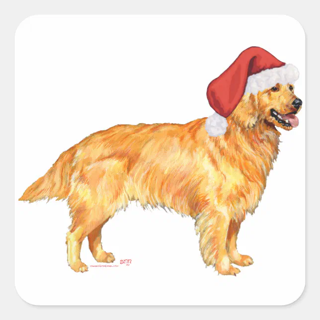 Golden Retriever Christmas Square Sticker | Zazzle
