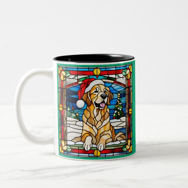 Golden Retriever Christmas Stained Glass Two-Tone Coffee Mug (Left)