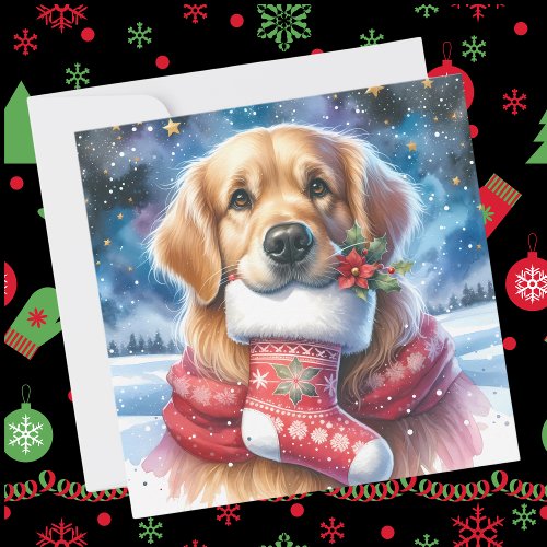 Golden Retriever Christmas Stocking Holiday Card