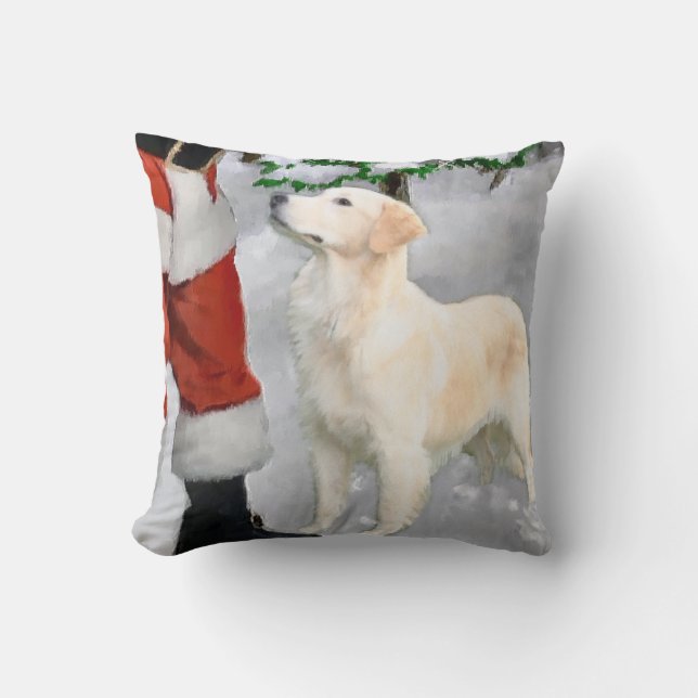Golden Retriever Christmas Throw Pillow (Front)