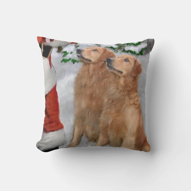 Golden Retriever Christmas Throw Pillow (Front)