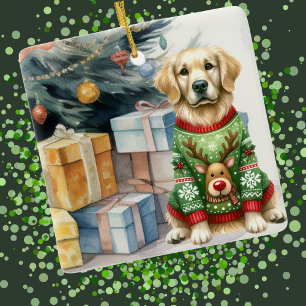 Golden Retriever Christmas Tree Ceramic Ornament