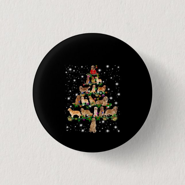 Golden Retriever Christmas Tree Covered By Flash Button (Front)