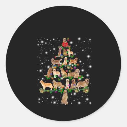 Golden Retriever Christmas Tree Covered By Flash Classic Round Sticker