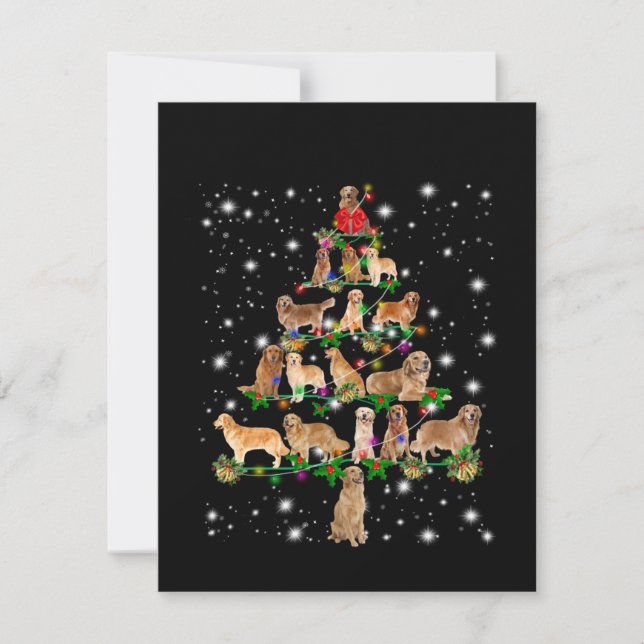 Golden Retriever Christmas Tree Covered By Flash Thank You Card (Front)