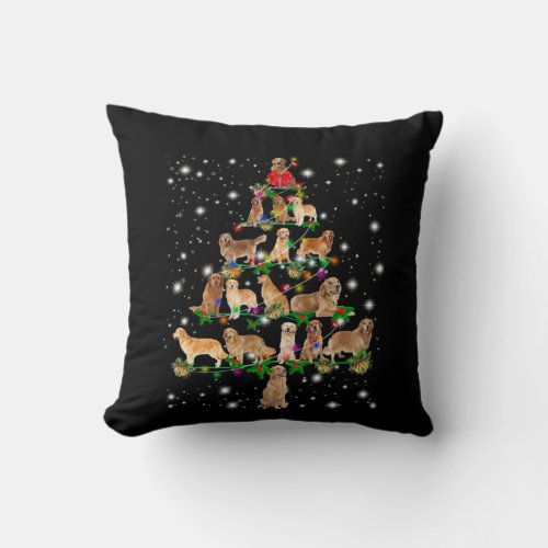 Golden Retriever Christmas Tree Covered By Flash Throw Pillow