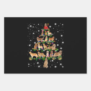 Golden Retriever Christmas Tree Covered By Flash Wrapping Paper Sheets