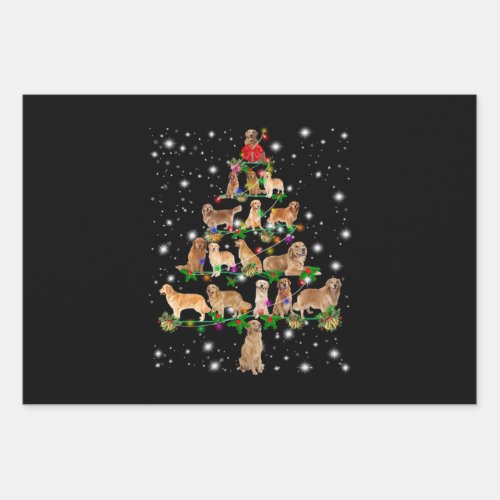 Golden Retriever Christmas Tree Covered By Flash Wrapping Paper Sheets