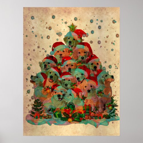 Golden Retriever Christmas Tree Lights Dog Lover X Poster