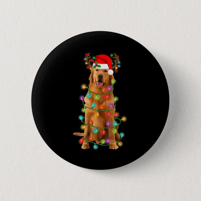 Golden Retriever Christmas Tree Lights Pajama Dog  Button (Front)