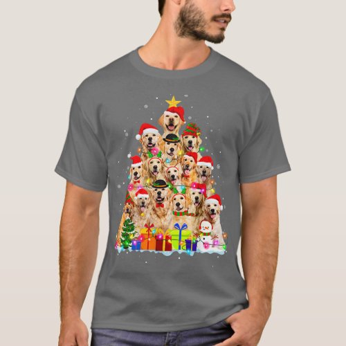 Golden Retriever Christmas Tree Santa Hat Xmas T_Shirt