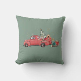 Golden Retriever Christmas Truck Pillow
