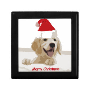 Golden Retriever Christmas with Santa Hat Gift Box