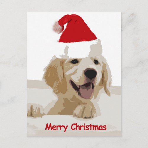 Golden Retriever Christmas with Santa Hat Holiday Postcard