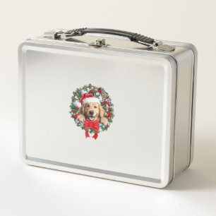 Golden Retriever Christmas Wreath Decoration Xmas Metal Lunch Box