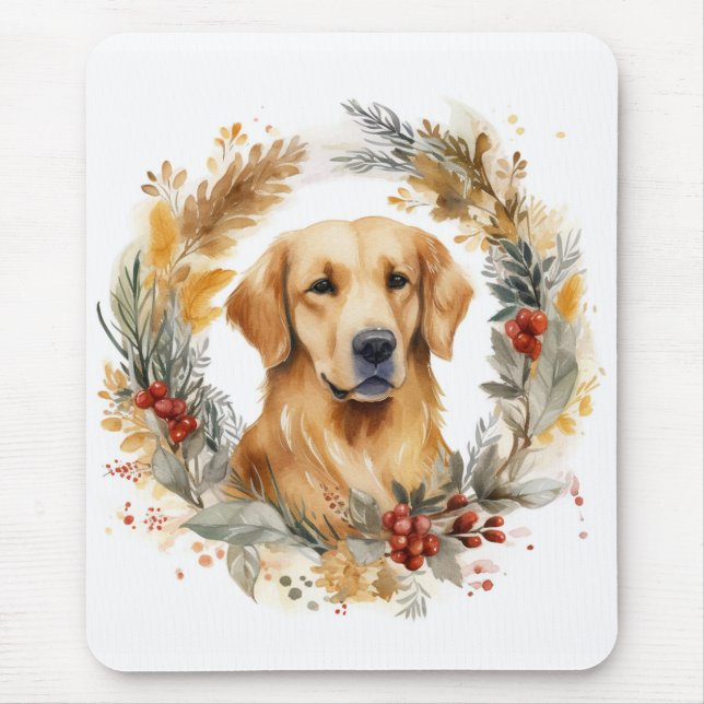 Golden Retriever Christmas Wreath Festive Pup Mouse Pad (Front)