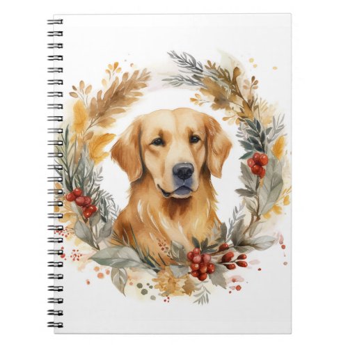 Golden Retriever Christmas Wreath Festive Pup Notebook