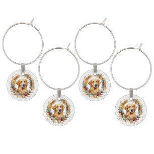 Golden Retriever Christmas Wreath Festive Pup Wine Charm