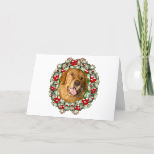Golden Retriever Christmas wreath Holiday Card
