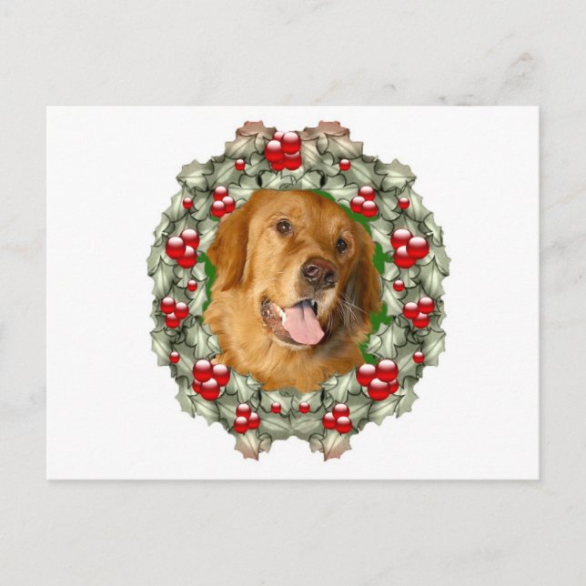 Golden Retriever Christmas wreath Holiday Postcard (Front)