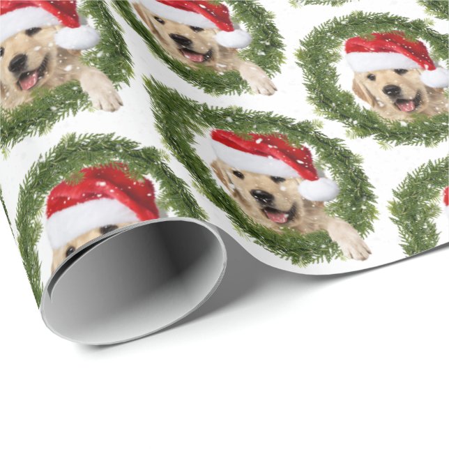 Golden Retriever Christmas wreath Wrapping Paper (Roll Corner)