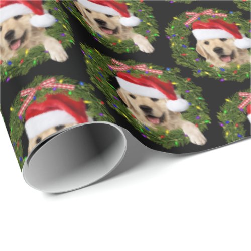 Golden Retriever Christmas wreath Wrapping Paper