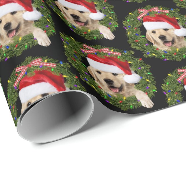 Golden Retriever Christmas wreath Wrapping Paper (Roll Corner)