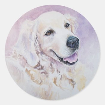 Golden Retriever Classic Round Sticker by watercoloring at Zazzle