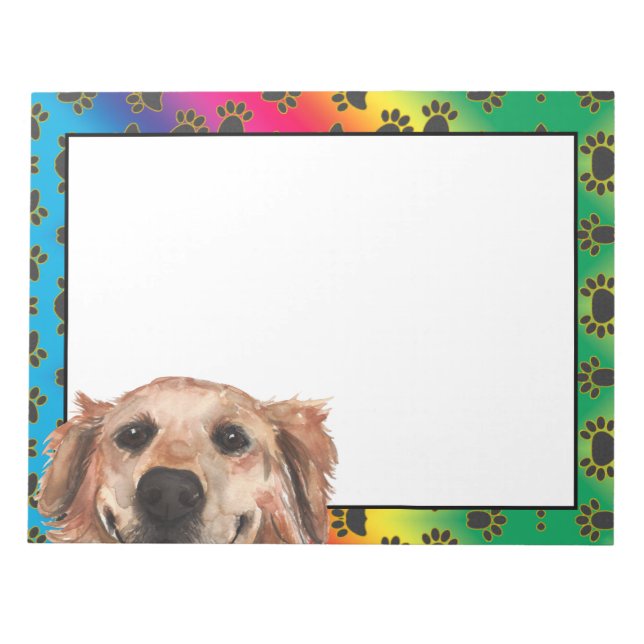 Golden Retriever colorful dog paw pattern   Notepad (Front)