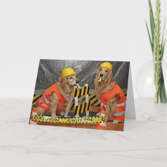 Golden Retriever Construction Birthday Card (Front)