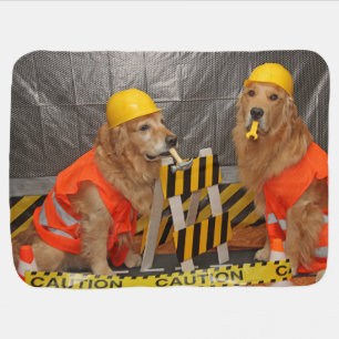 Golden Retriever Construction Workers Baby Blanket