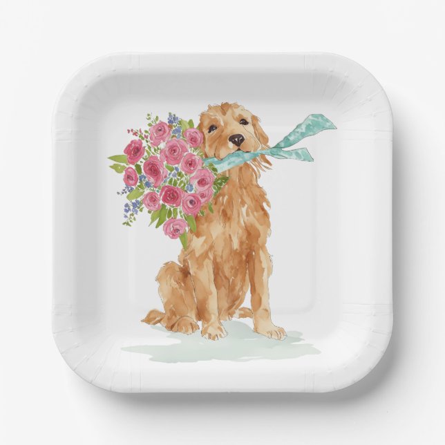 Golden Retriever Coquette Paper Plates (Front)