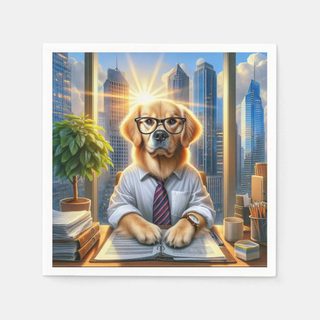 Golden Retriever Corporate Businessman Napkins (Front)
