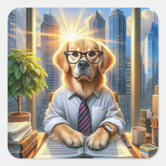 Golden Retriever Corporate Businessman Square Sticker (Front)