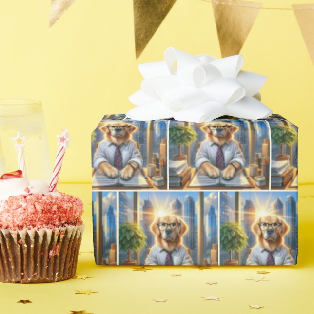 Golden Retriever Corporate Businessman Wrapping Paper (Birthday Party)