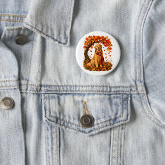 Golden Retriever Cozy Autumn Thanksgiving Button