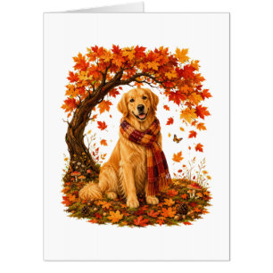 Golden Retriever Cozy Autumn Thanksgiving Card