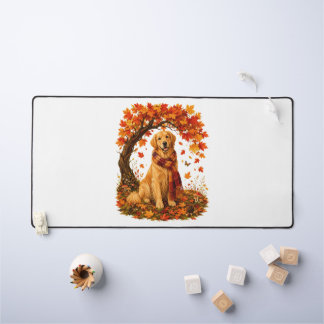 Golden Retriever Cozy Autumn Thanksgiving Desk Mat