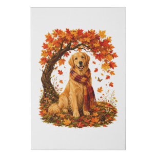 Golden Retriever Cozy Autumn Thanksgiving Faux Canvas Print