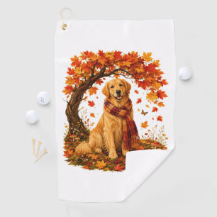 Golden Retriever Cozy Autumn Thanksgiving Golf Towel