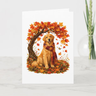 Golden Retriever Cozy Autumn Thanksgiving Holiday Card