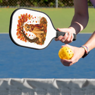 Golden Retriever Cozy Autumn Thanksgiving Pickleball Paddle