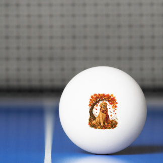 Golden Retriever Cozy Autumn Thanksgiving Ping Pong Ball