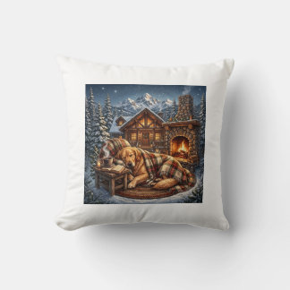 Golden Retriever Cozy Cabin Throw Pillow