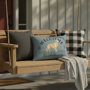 Golden Retriever Custom Family Name Welcome Accent Pillow